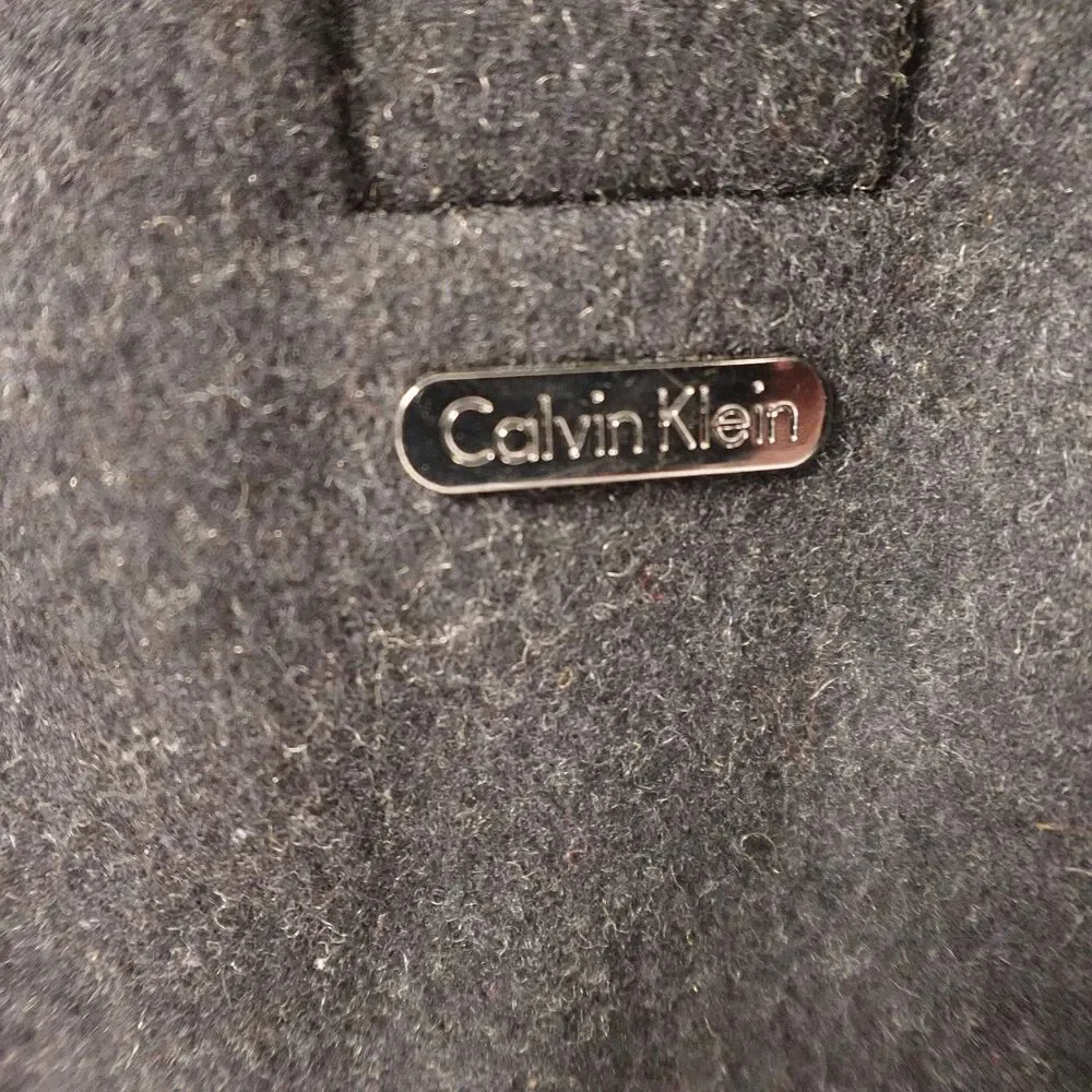 Calvin Klein Coat Mens 2XL Gray Wool Blend Zip Front Quilted Lined Winter